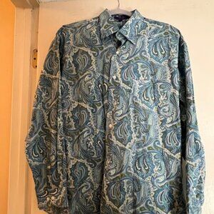 Alan Flusser Men's Blue Paisley Shirt, Size L